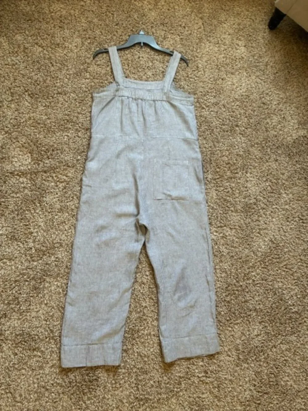 EVERLANE Sleeveless Square Neck Striped Crop Coastal Gray Jumpsuit Size 6,